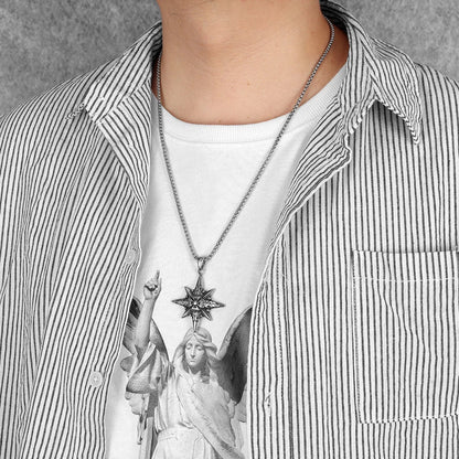 Simple Polar Star Compass Stainless Steel Men's Necklace Pendant Chain