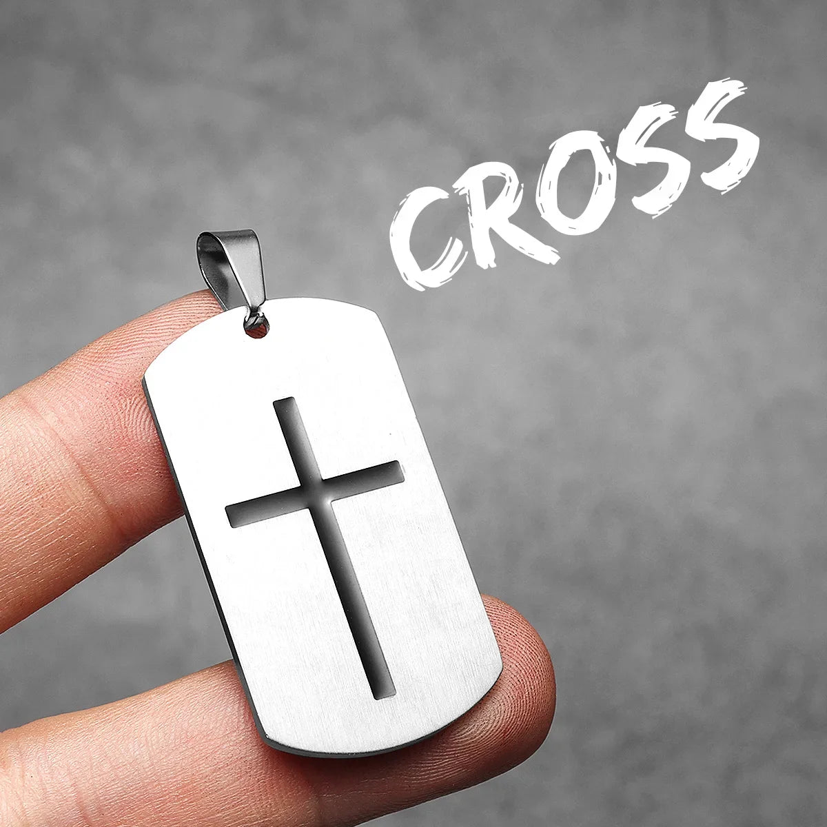 Cross Amulet Bible Tag Stainless Steel Pendant Men's Necklace