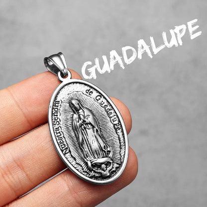 Our Lady of Guadalupe Rose Stainless Steel Men's Pendant Necklace