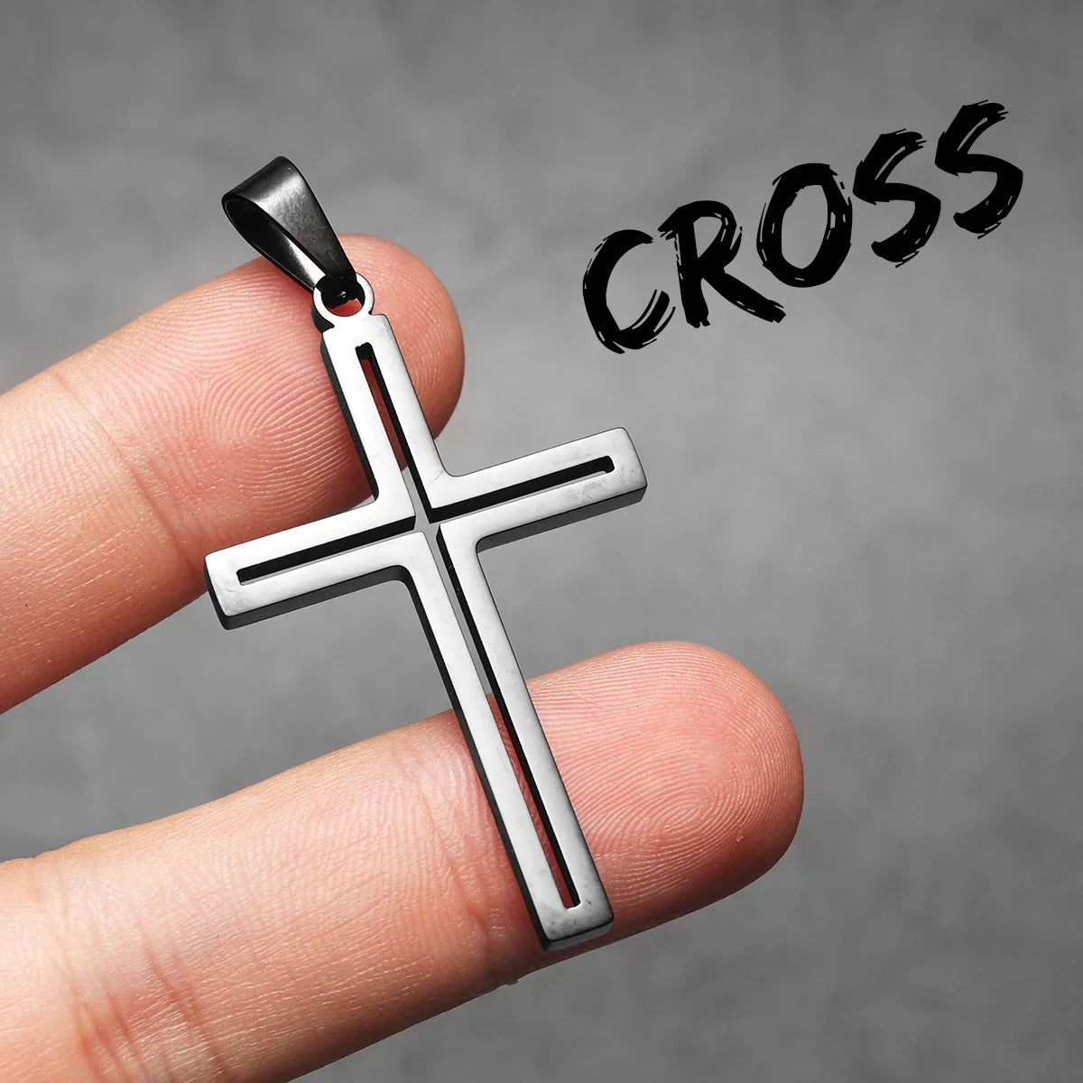 Hollow Cross Simple Amulet Stainless Steel Men's Necklace Pendant Chain