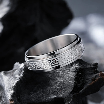 Vintage Stainless Steel Viking Celtic Knot Rune Rings for Men Women Rotatable Fidget Anxiety Spinner Ring Retro Amulet Jewelry