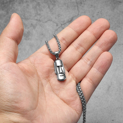 Easter Island Moai Stainless Steel Men's Necklace Pendant Chain