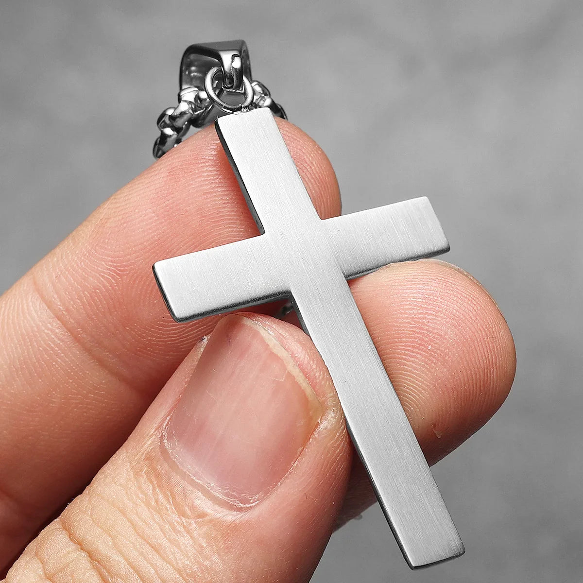 Simple Gemstone Cross Stainless Steel Men's Necklace Pendant Chain