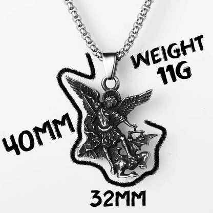 Archangel St. Michael Defeating Satan Stainless Steel Pendant Men's Necklace