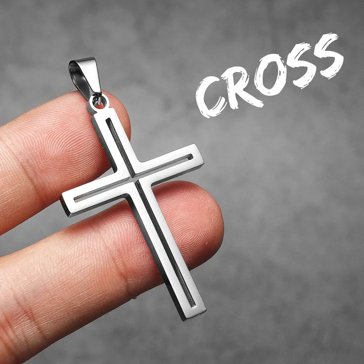 Hollow Cross Simple Amulet Stainless Steel Men's Necklace Pendant Chain