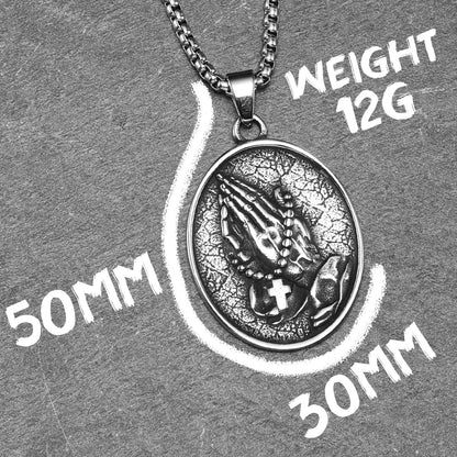 Cross Prayer Praying Hands Stainless Steel Men's Necklace Pendant Chain