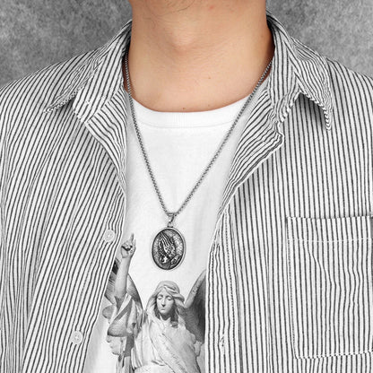 Cross Prayer Praying Hands Stainless Steel Men's Necklace Pendant Chain