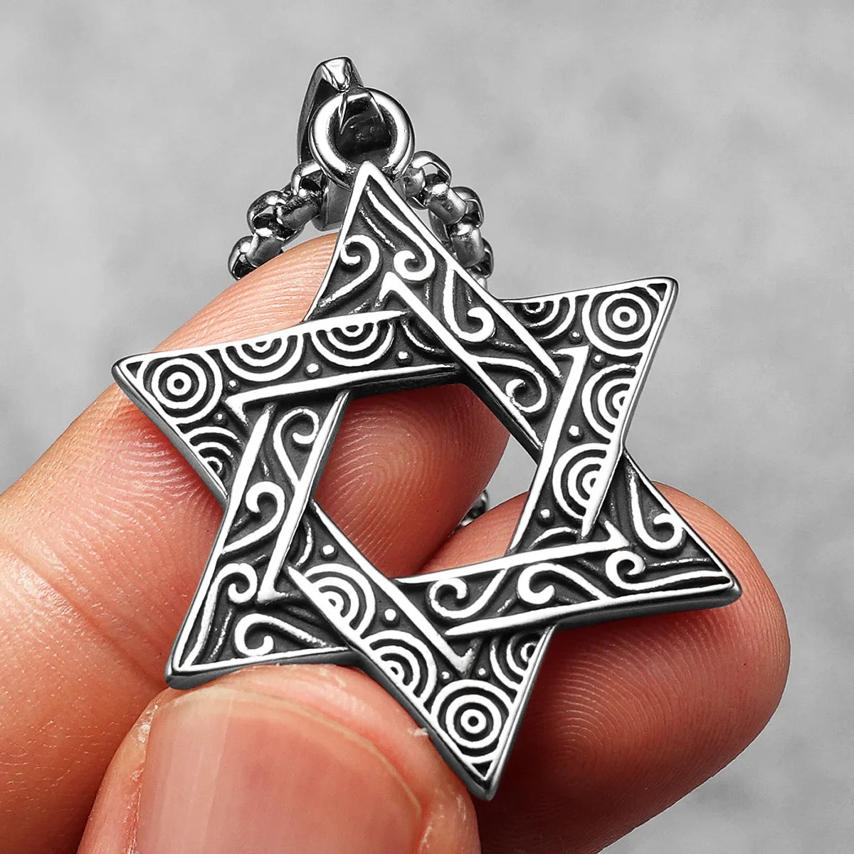 Judaism Solomon's Seal Stainless Steel Men's Necklace