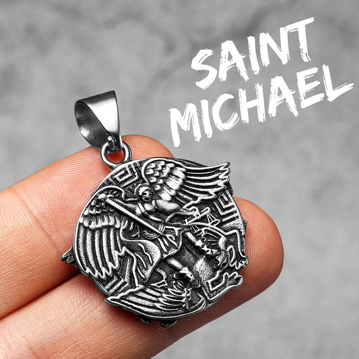 Archangel St. Michael Defeating Satan Stainless Steel Pendant Men's Necklace