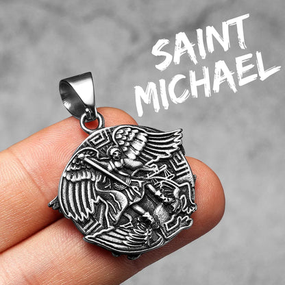 Archangel St. Michael Defeating Satan Stainless Steel Pendant Men's Necklace