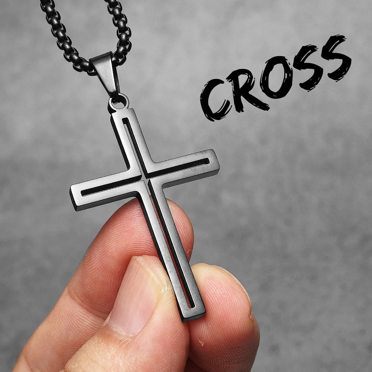 Hollow Cross Simple Amulet Stainless Steel Men's Necklace Pendant Chain