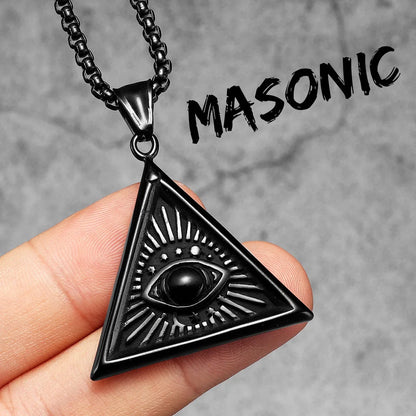 Masonic Illuminati Eye Stainless Steel Men's Necklace Pendant Chain