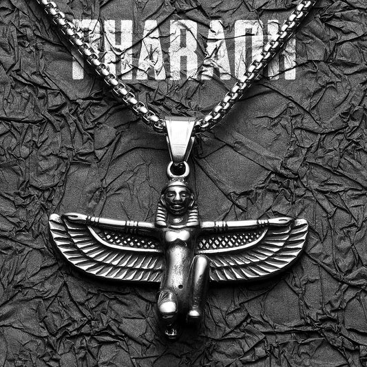 Egyptian Pharaoh Eagle Wing Stainless Steel Men's Necklace Pendant Chain