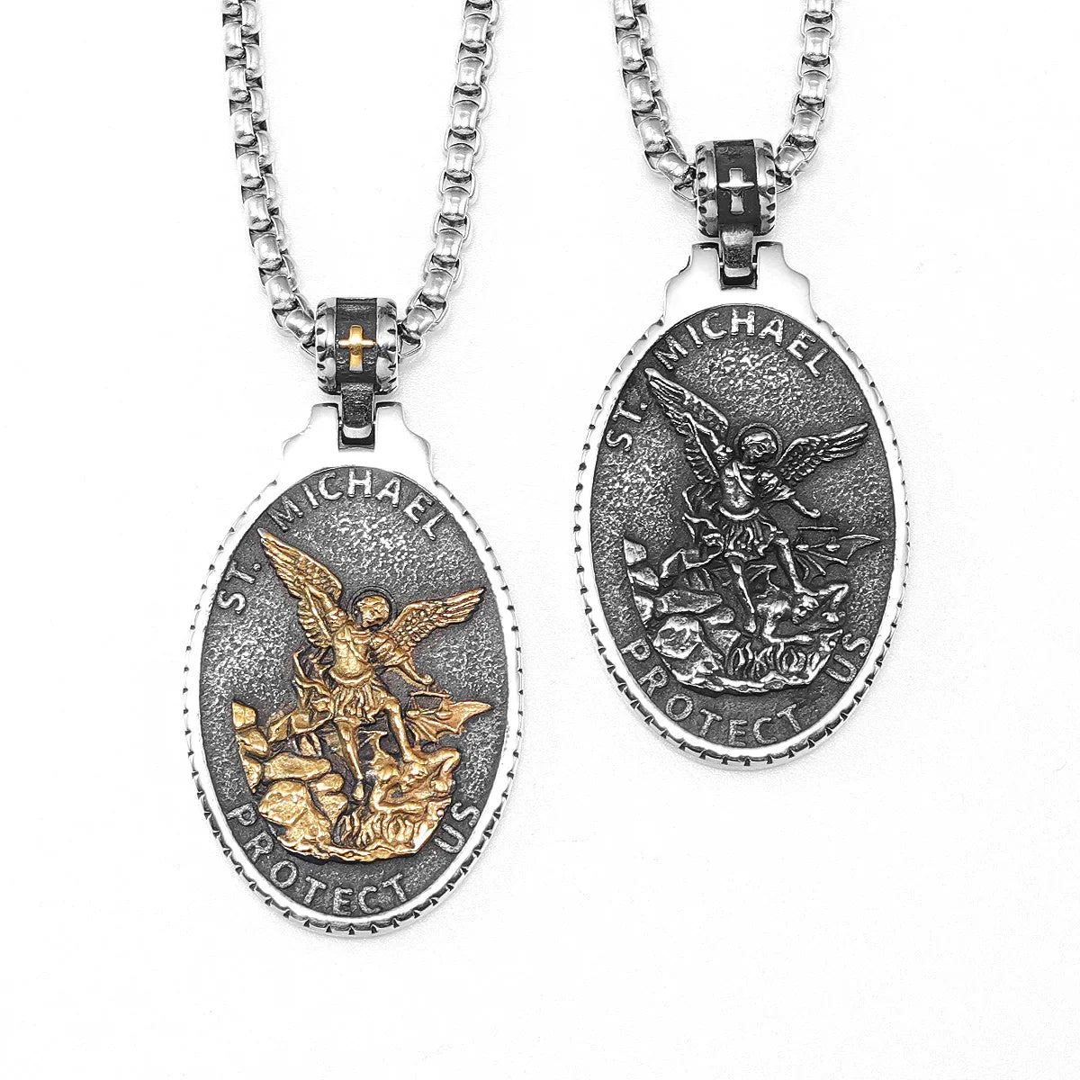 Archangel St.Michael Guardian Stainless Steel Men's Necklace Pendant Chain