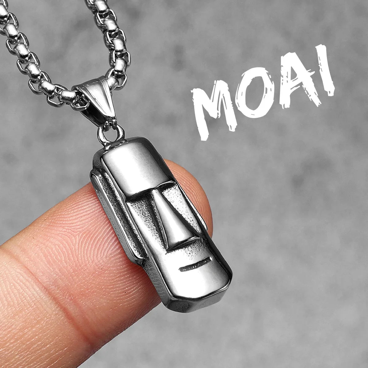 Easter Island Moai Stainless Steel Men's Necklace Pendant Chain