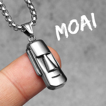 Easter Island Moai Stainless Steel Men's Necklace Pendant Chain
