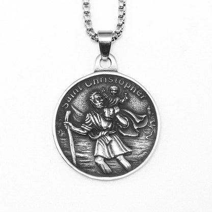 St.Christopher Exorcist Amulet Stainless Steel Men's Necklace Pendant Chain