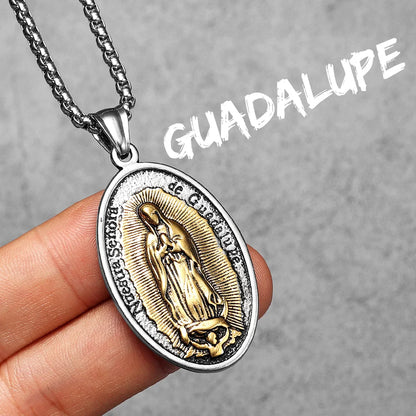 Our Lady of Guadalupe Rose Stainless Steel Men's Pendant Necklace