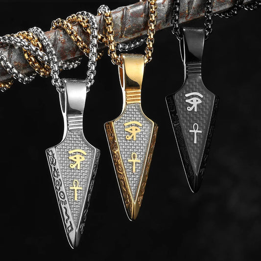 The Eye of Horu Spear Stainless Steel Men's Necklace Pendant Chain