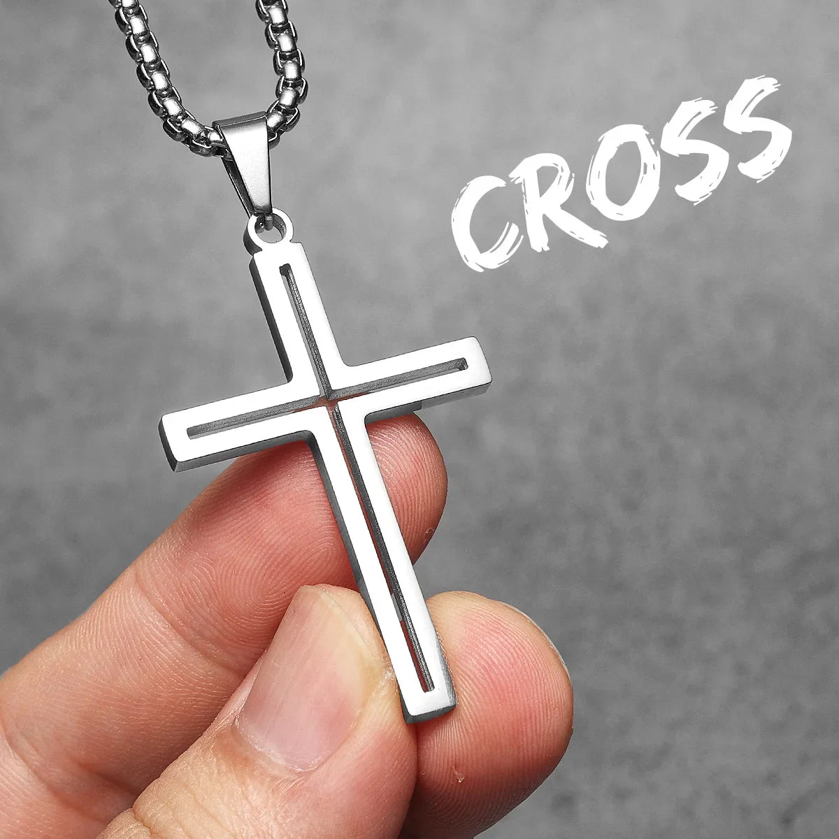 Hollow Cross Simple Amulet Stainless Steel Men's Necklace Pendant Chain