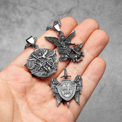 Archangel St. Michael Defeating Satan Stainless Steel Pendant Men's Necklace