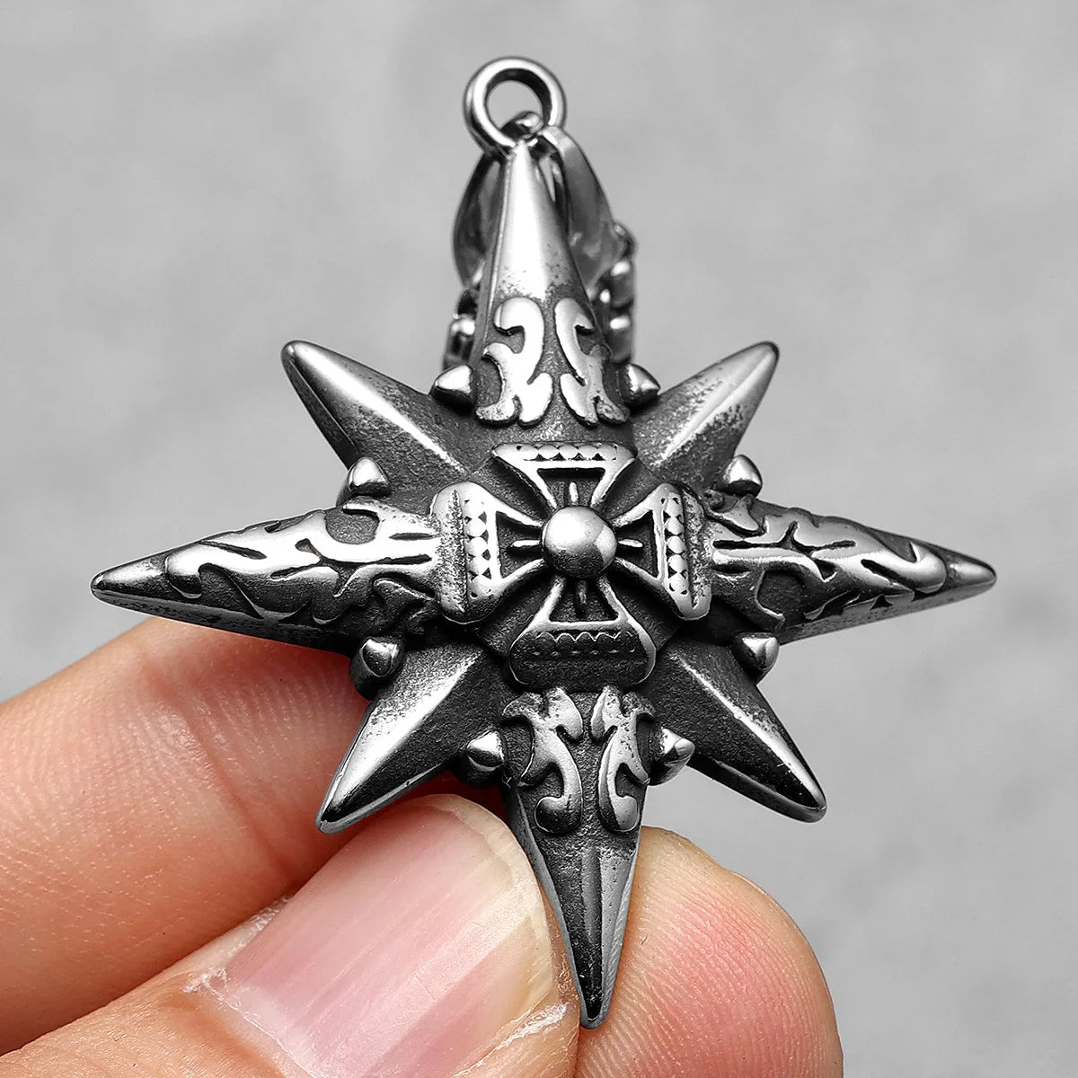 Simple Polar Star Compass Stainless Steel Men's Necklace Pendant Chain