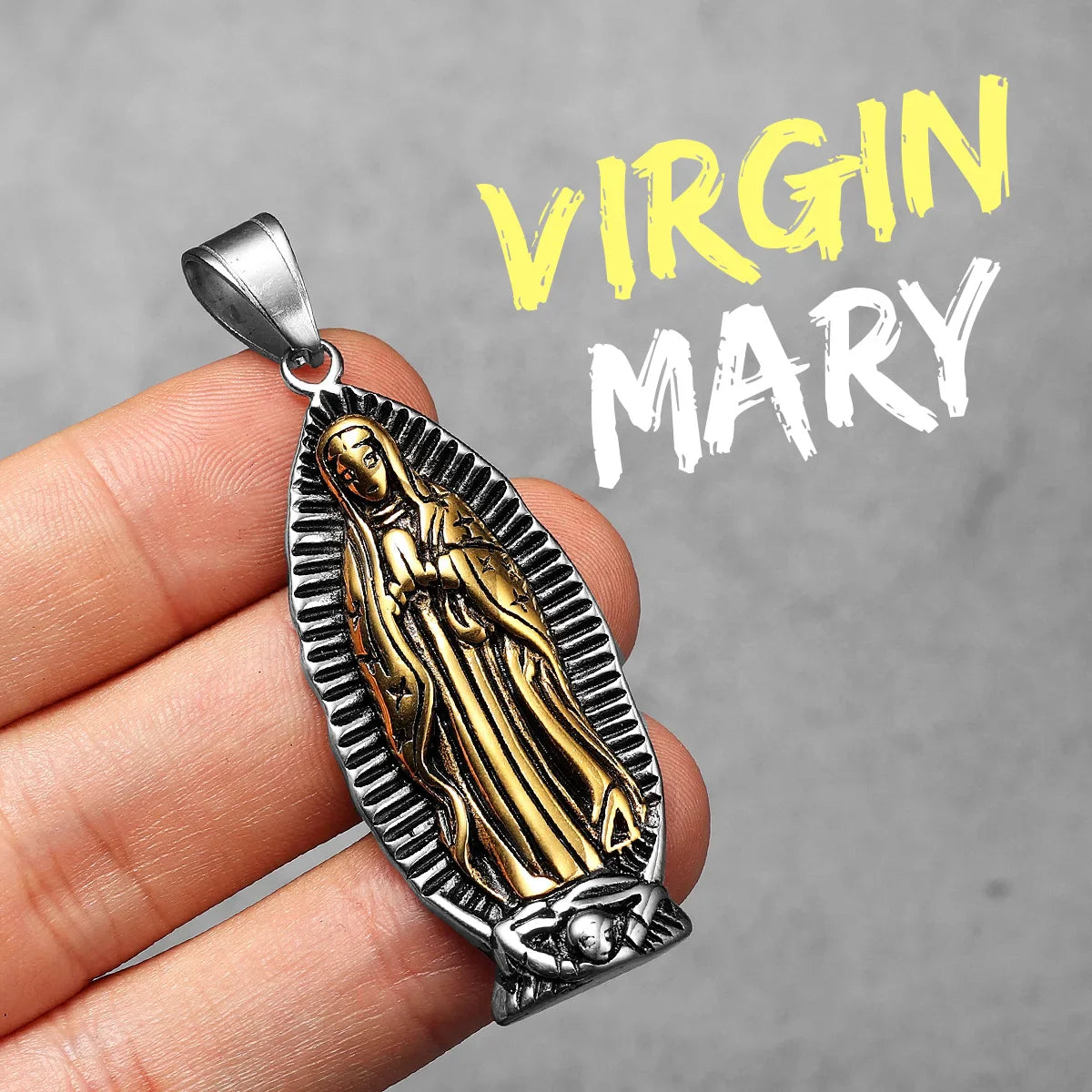 Our Lady of Guadalupe Rose Stainless Steel Men's Pendant Necklace