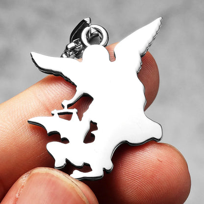 Archangel St. Michael Defeating Satan Stainless Steel Pendant Men's Necklace