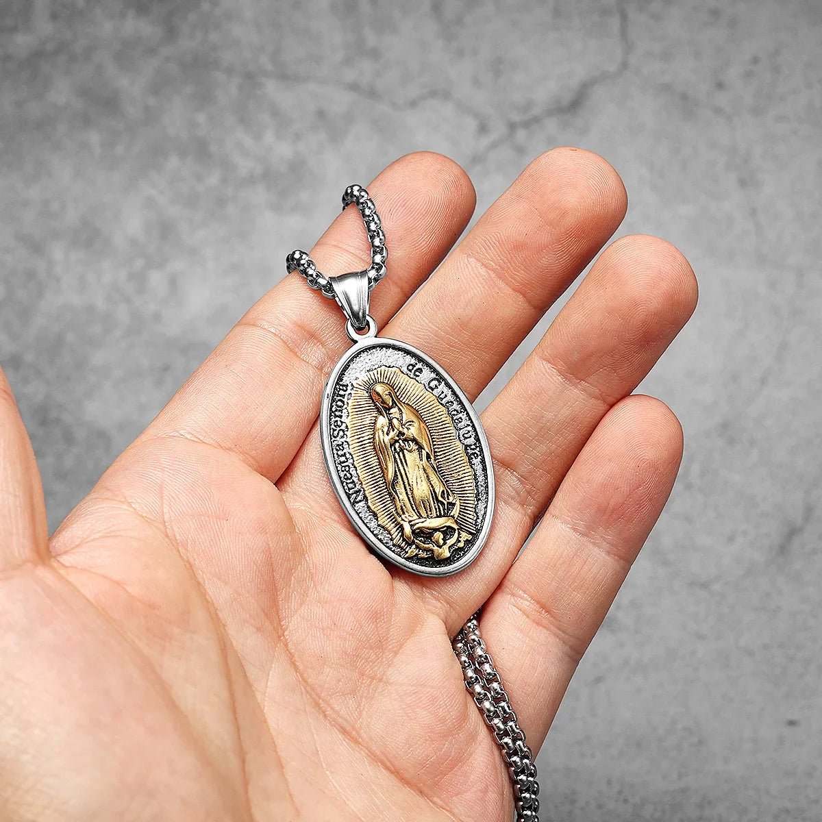 Our Lady of Guadalupe Rose Stainless Steel Men's Pendant Necklace