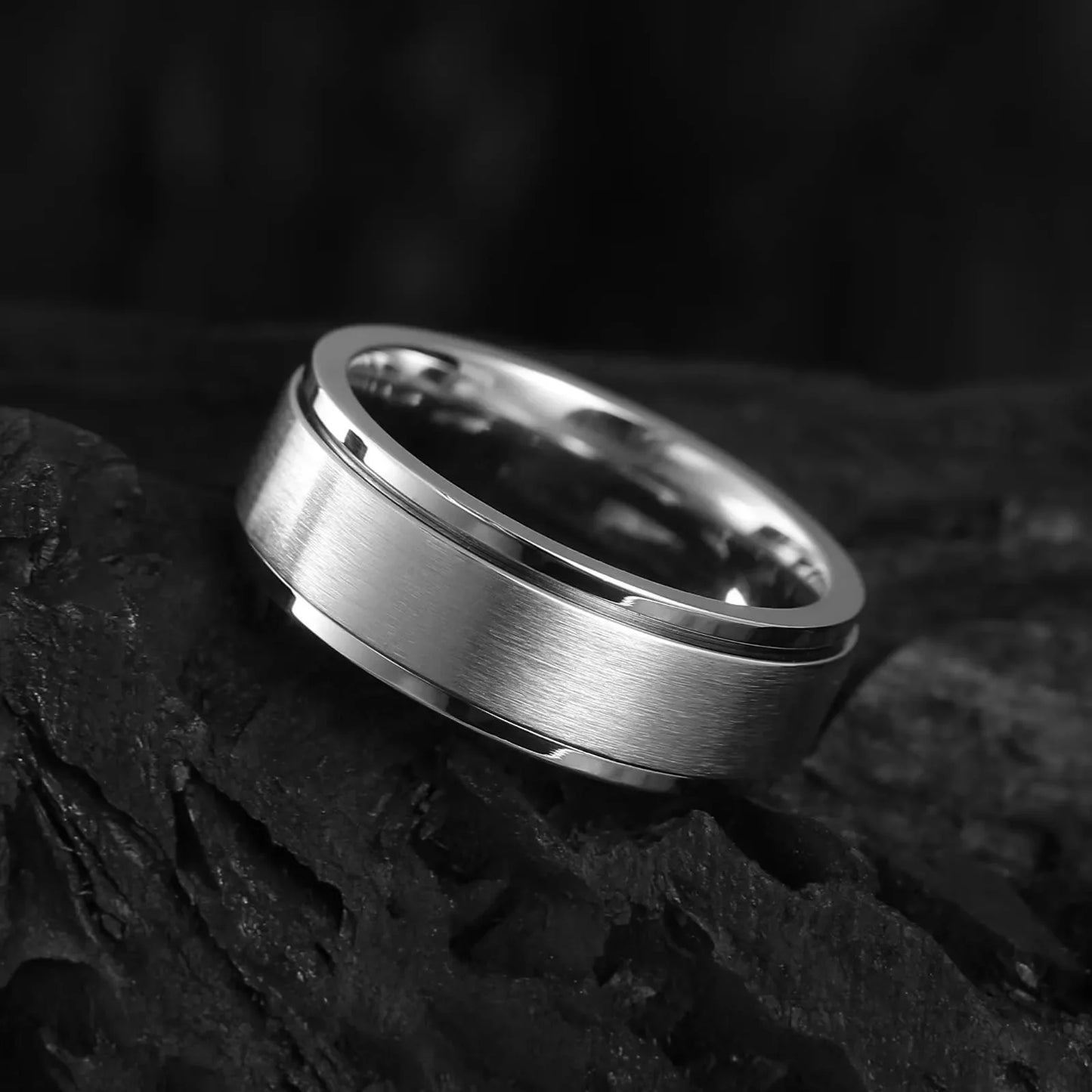 Stainless Steel Anxiety Fidget Spinner Rings for Men Cool Punk Spinning Rotate Rings for men Anti Stress Wedding Band Jewelry