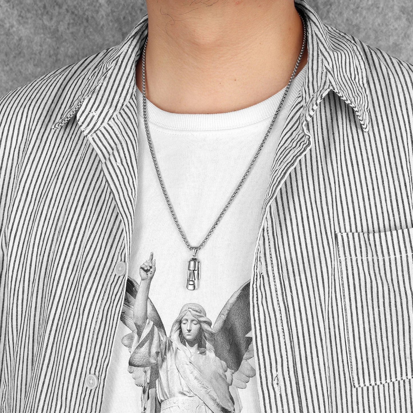 Easter Island Moai Stainless Steel Men's Necklace Pendant Chain