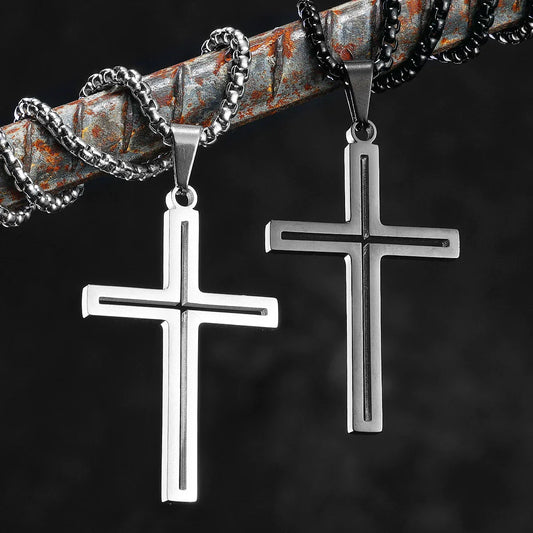 Hollow Cross Simple Amulet Stainless Steel Men's Necklace Pendant Chain