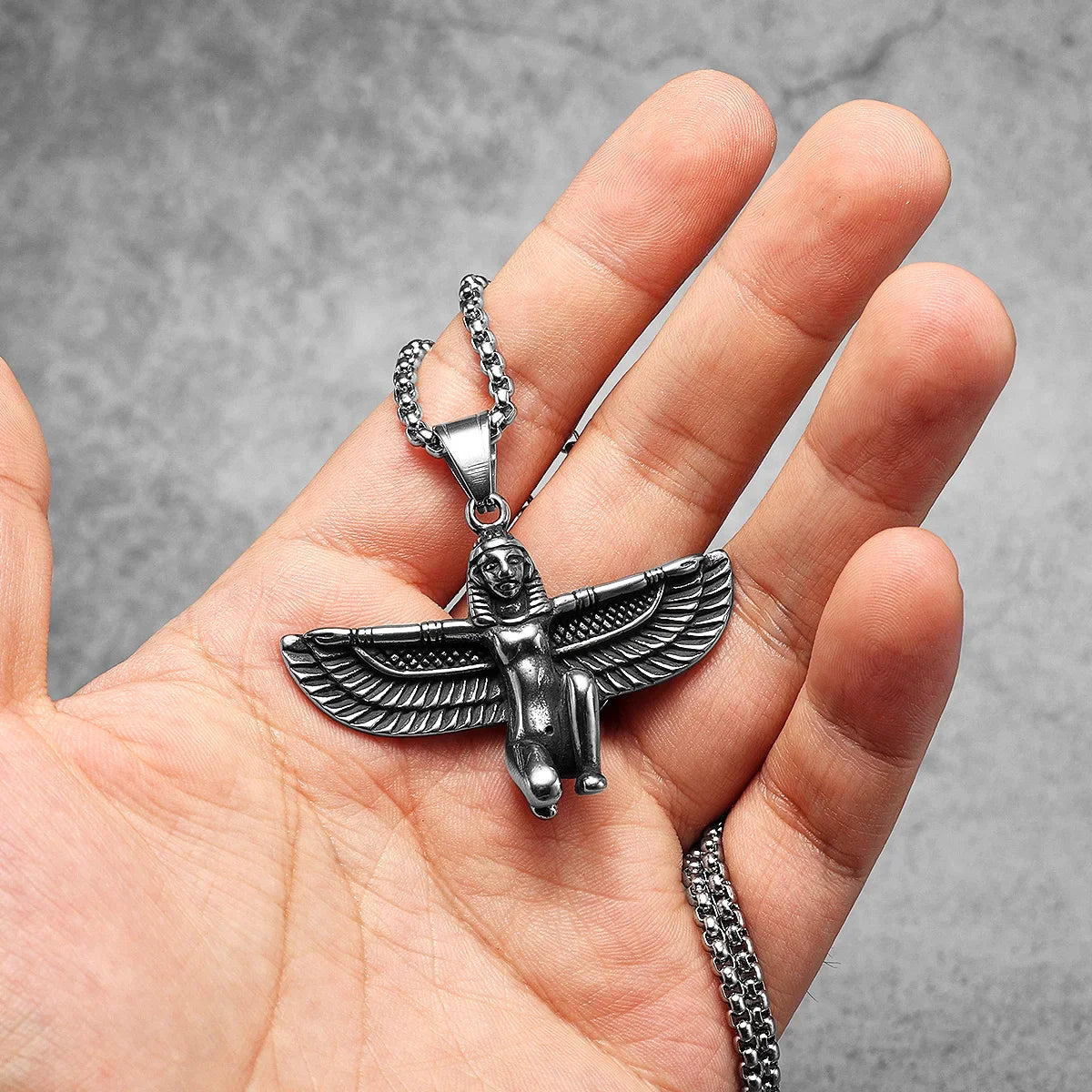 Egyptian Pharaoh Eagle Wing Stainless Steel Men's Necklace Pendant Chain