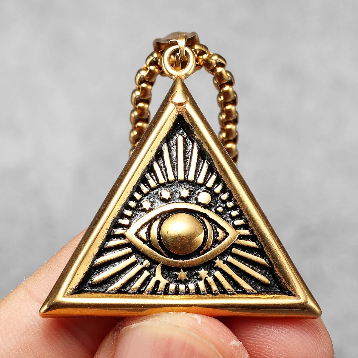 Masonic Illuminati Eye Stainless Steel Men's Necklace Pendant Chain