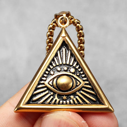 Masonic Illuminati Eye Stainless Steel Men's Necklace Pendant Chain