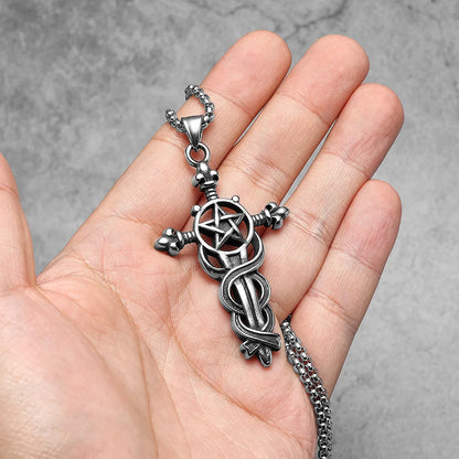 Serpentine Cross Amulets Stainless Steel Men's Necklace Pendant Chain