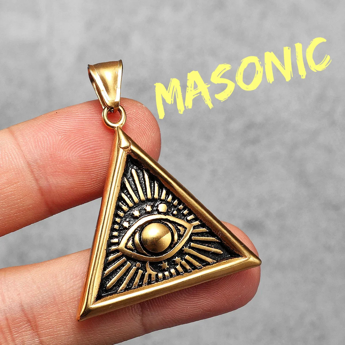Masonic Illuminati Eye Stainless Steel Men's Necklace Pendant Chain