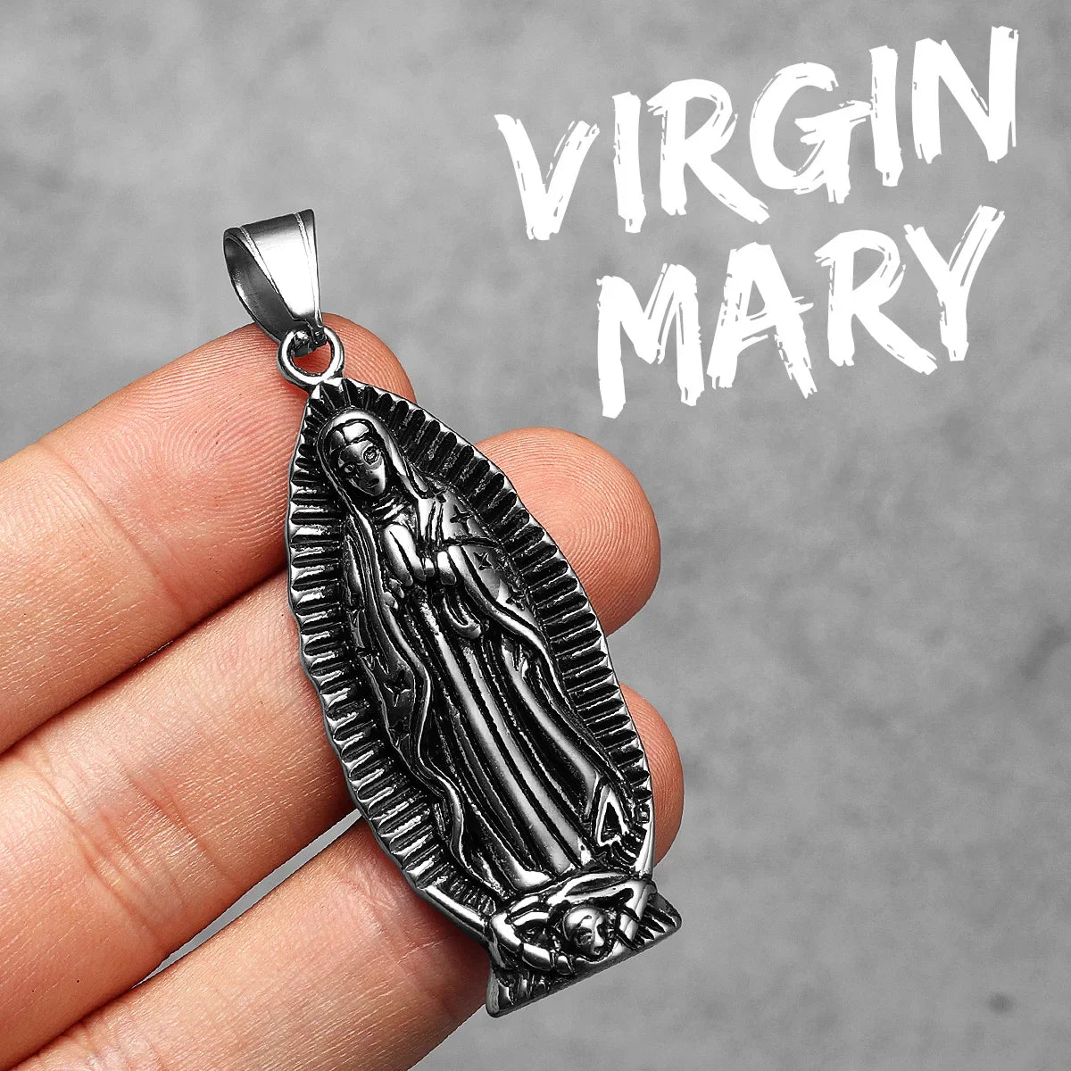 Our Lady of Guadalupe Rose Stainless Steel Men's Pendant Necklace