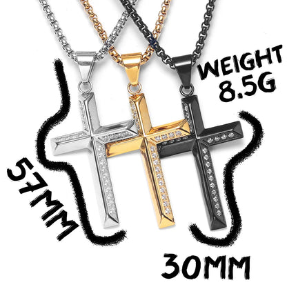 Simple Gemstone Cross Stainless Steel Men's Necklace Pendant Chain
