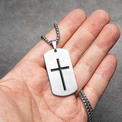 Cross Amulet Bible Tag Stainless Steel Pendant Men's Necklace