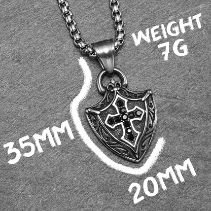 Cross Shield Amulets Gemstone Stainless Steel Men's Necklace Pendant Chain