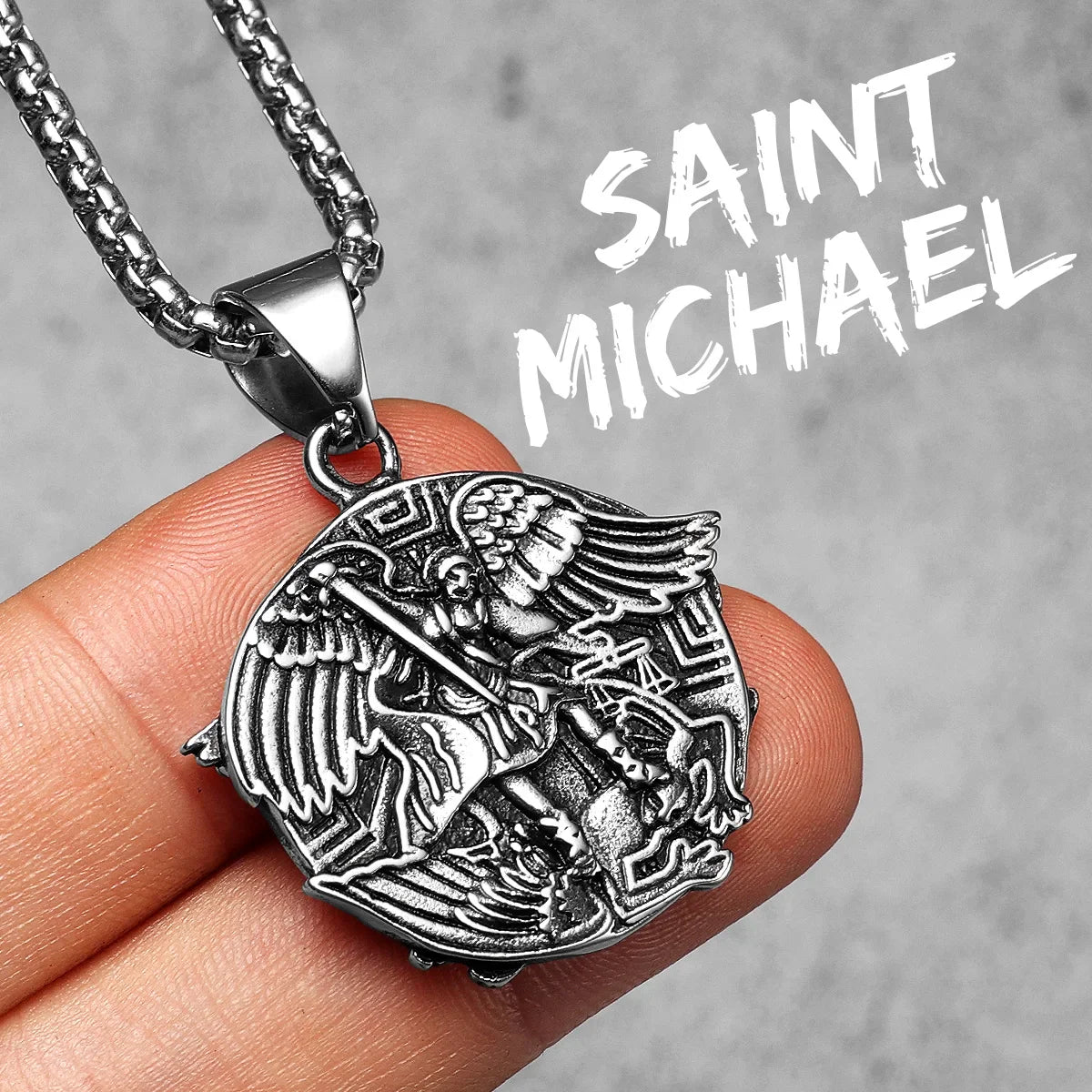 Archangel St. Michael Defeating Satan Stainless Steel Pendant Men's Necklace