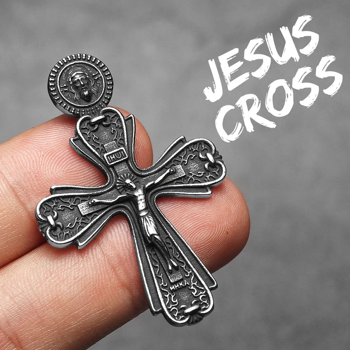 Retro Jesus Cross Amulet Stainless Steel Men's Pendant Necklace