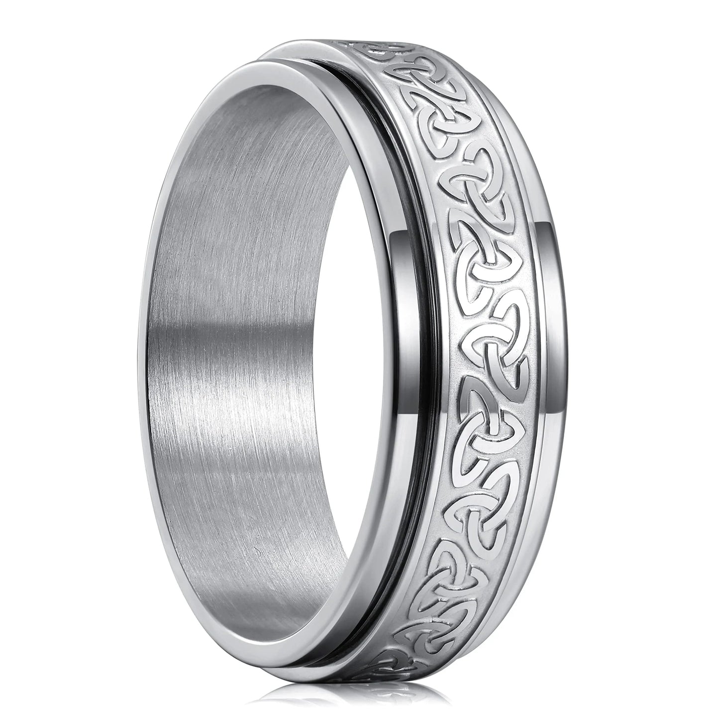 Vintage Stainless Steel Viking Celtic Knot Rune Rings for Men Women Rotatable Fidget Anxiety Spinner Ring Retro Amulet Jewelry
