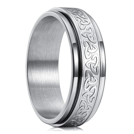 Vintage Stainless Steel Viking Celtic Knot Rune Rings for Men Women Rotatable Fidget Anxiety Spinner Ring Retro Amulet Jewelry