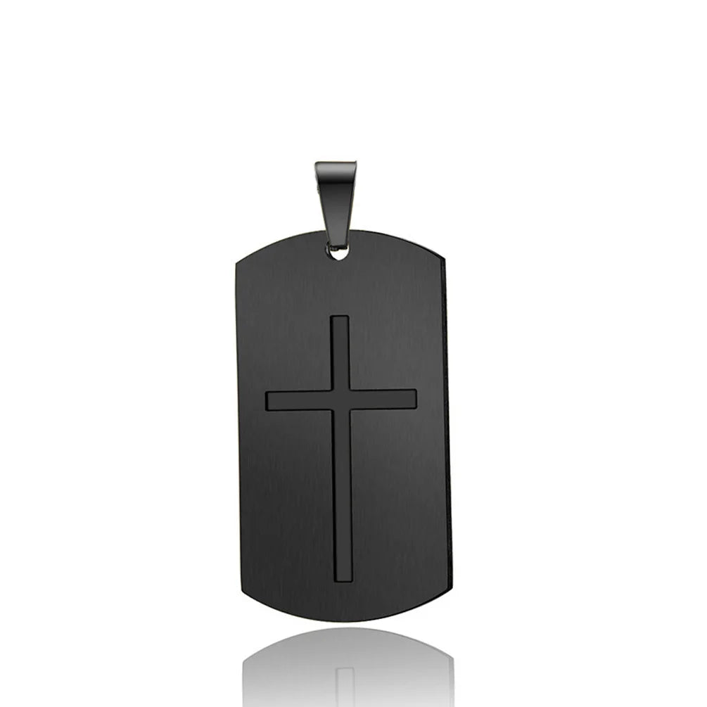 Cross Amulet Bible Tag Stainless Steel Pendant Men's Necklace