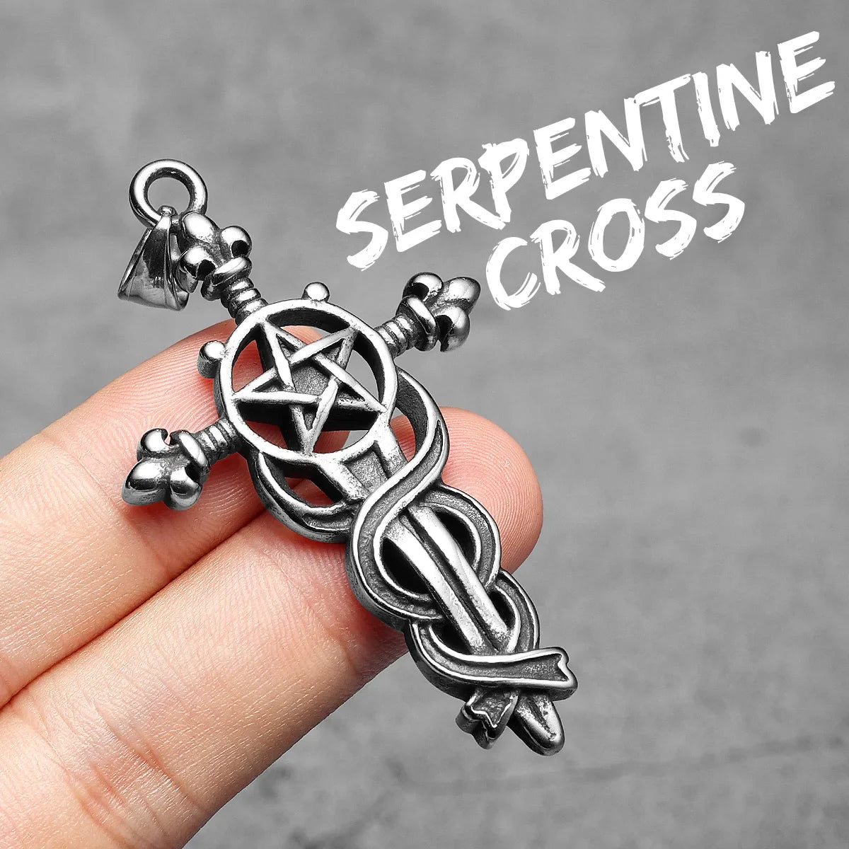 Serpentine Cross Amulets Stainless Steel Men's Necklace Pendant Chain