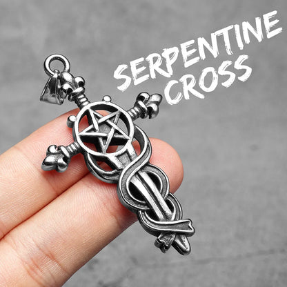 Serpentine Cross Amulets Stainless Steel Men's Necklace Pendant Chain