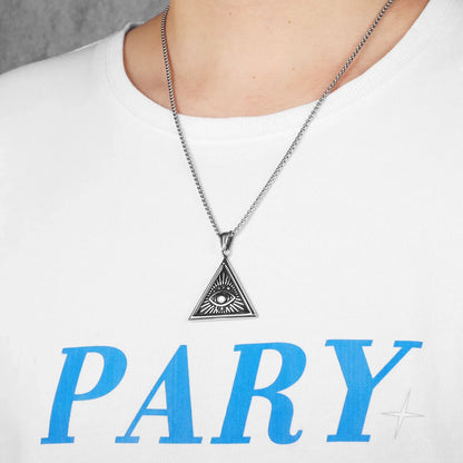 Masonic Illuminati Eye Stainless Steel Men's Necklace Pendant Chain