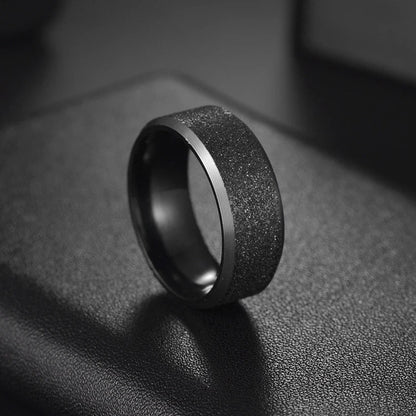 Simple 8mm Stainles Steel Frosted Finger Rings For Men Woman High Quality Black Polished Wedding Engagement Ring Jewelry Gifts